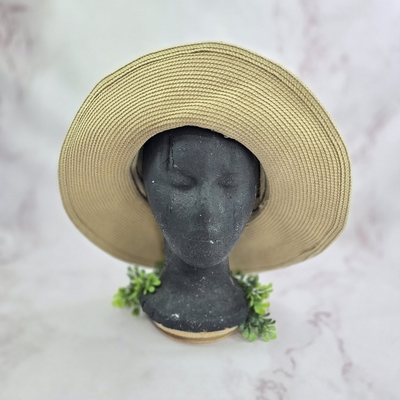 Vintage Sun Hat Floppy 90s Ladies Wide Brim Beach Shade Fabric Soft Straw S M - Picture 5 of 8
